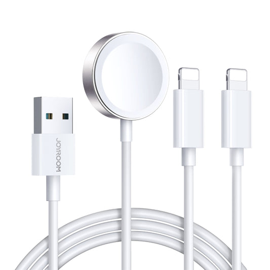 JOYROOM S-IW007 3 in 1 USB to Dual 8 Pin + Magnetic Watch Wireless Charging Data Cable, Length: 1.2m(White) - Multifunction Cable by JOYROOM | Online Shopping South Africa | PMC Jewellery | Buy Now Pay Later Mobicred