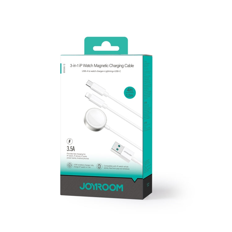 JOYROOM S-IW008 3 in 1 USB to 8 Pin + USB-C/Type-C + Magnetic Watch Wireless Charging Data Cable, Length: 1.2m(White) - Multifunction Cable by JOYROOM | Online Shopping South Africa | PMC Jewellery | Buy Now Pay Later Mobicred