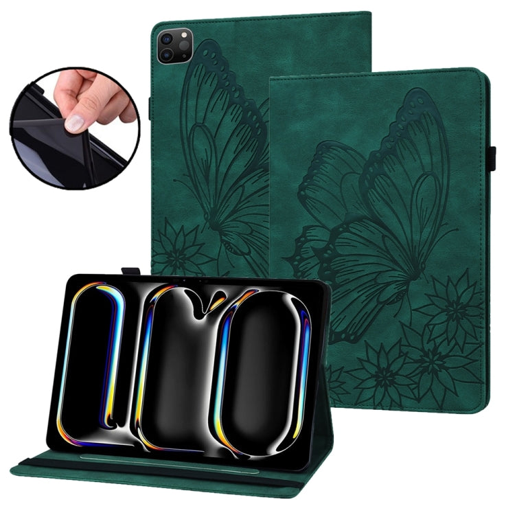 For iPad Pro 11 2024 Big Butterfly Embossed Leather Tablet Case(Green) - free shipping - PMC TechLife - Order now!