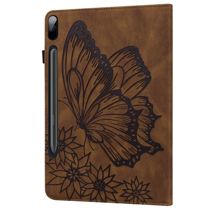 For Samsung Galaxy Tab S9 FE+ / S9+ / S8+ Big Butterfly Embossed Leather Tablet Case(Brown) - Galaxy Tab S9+ Cases by PMC Jewellery | Online Shopping South Africa | PMC Jewellery | Buy Now Pay Later Mobicred