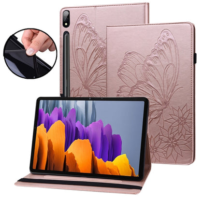 For Samsung Galaxy Tab S9 Ultra / S8 Ultra Big Butterfly Embossed Leather Tablet Case(Rose Gold) - Galaxy Tab S9 Ultra Cases by PMC Jewellery | Online Shopping South Africa | PMC Jewellery | Buy Now Pay Later Mobicred