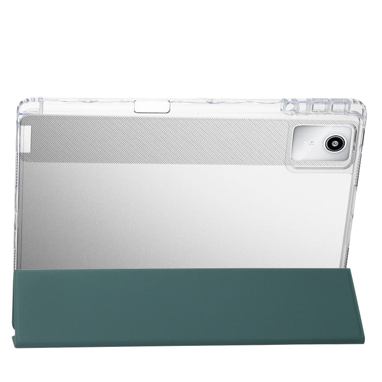 For Lenovo Tab M11 /Xiaoxin Pad 11 2024 Clear Acrylic 3-Fold Leather Tablet Case(Deep Green) - Lenovo by PMC Jewellery | Online Shopping South Africa | PMC Jewellery | Buy Now Pay Later Mobicred