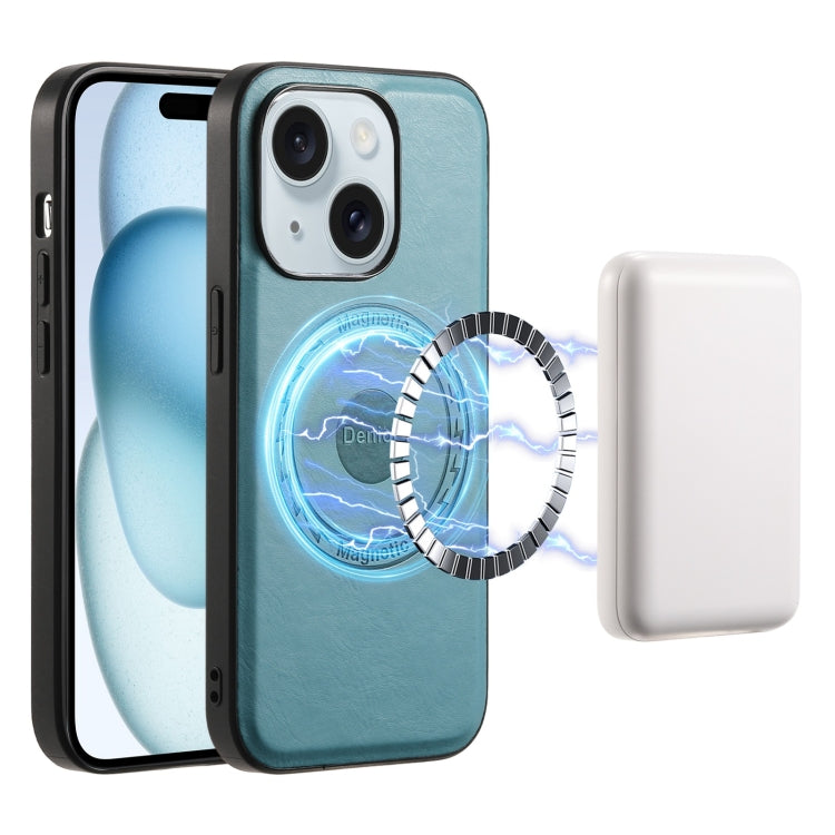 For iPhone 15 Plus Denior Cowhide Texture Leather MagSafe Phone Case(Blue) - free shipping - PMC TechLife - Order now!