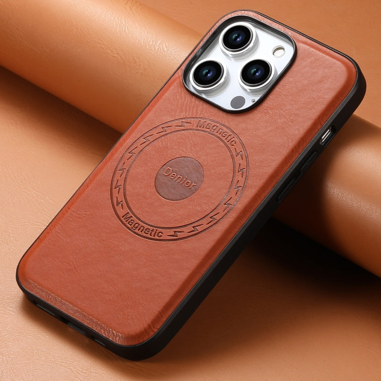 For iPhone 15 Plus Denior Cowhide Texture Leather MagSafe Phone Case(Brown) - iPhone 15 Plus Cases by Denior | Online Shopping South Africa | PMC TechLife | Buy Now Pay Later Mobicred