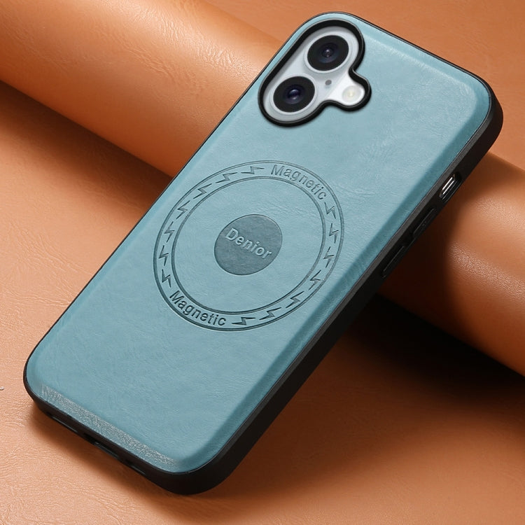 For iPhone 16 Denior Cowhide Texture Leather MagSafe Phone Case(Blue) - iPhone 16 Cases by Denior | Online Shopping South Africa | PMC TechLife | Buy Now Pay Later Mobicred