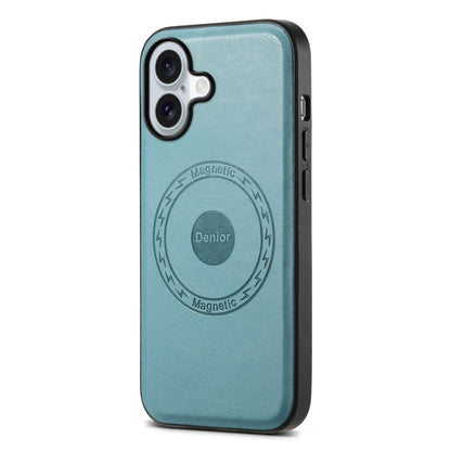 For iPhone 16 Plus Denior Cowhide Texture Leather MagSafe Phone Case(Blue) - iPhone 16 Plus Cases by Denior | Online Shopping South Africa | PMC Jewellery | Buy Now Pay Later Mobicred