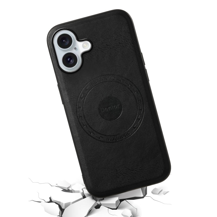 For iPhone 16 Plus Denior Cowhide Texture Leather MagSafe Phone Case(Black) - iPhone 16 Plus Cases by Denior | Online Shopping South Africa | PMC TechLife | Buy Now Pay Later Mobicred