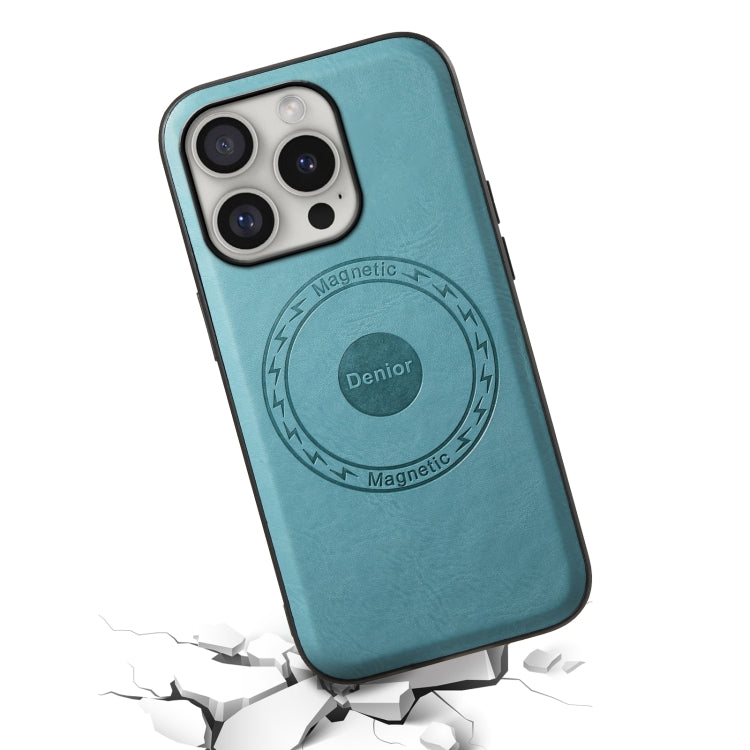 For iPhone 16 Pro Max Denior Cowhide Texture Leather MagSafe Phone Case(Blue) - iPhone 16 Pro Max Cases by Denior | Online Shopping South Africa | PMC Jewellery | Buy Now Pay Later Mobicred