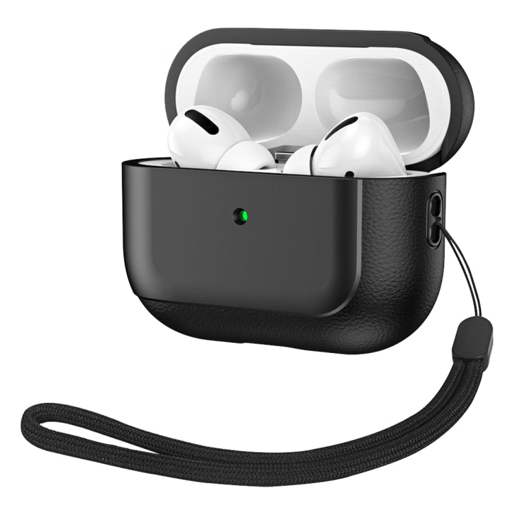 For AirPods Pro Electroplated Leather Texture Wireless Earphones Protective Case(Black) - For AirPods Pro by PMC Jewellery | Online Shopping South Africa | PMC Jewellery | Buy Now Pay Later Mobicred