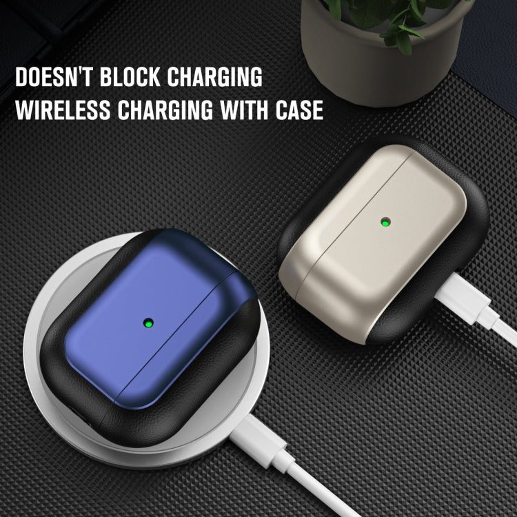 For AirPods Pro 2 Electroplated Leather Texture Wireless Earphones Protective Case(Grey) - For AirPods Pro 2 by PMC Jewellery | Online Shopping South Africa | PMC Jewellery | Buy Now Pay Later Mobicred