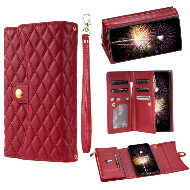 For Google Pixel 8 Pro Zipper Multi-Card Wallet Rhombic Leather Phone Case(Red) - Google Cases by PMC TechLife | Online Shopping South Africa | PMC TechLife | Buy Now Pay Later Mobicred
