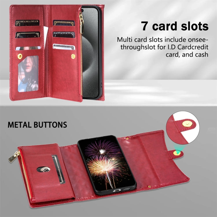 For Google Pixel 8 Pro Zipper Multi-Card Wallet Rhombic Leather Phone Case(Red) - Google Cases by PMC TechLife | Online Shopping South Africa | PMC TechLife | Buy Now Pay Later Mobicred