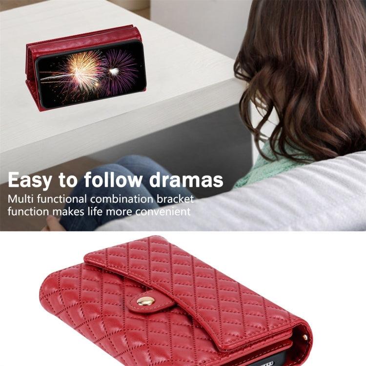 For Google Pixel 8 Pro Zipper Multi-Card Wallet Rhombic Leather Phone Case(Red) - Google Cases by PMC TechLife | Online Shopping South Africa | PMC TechLife | Buy Now Pay Later Mobicred