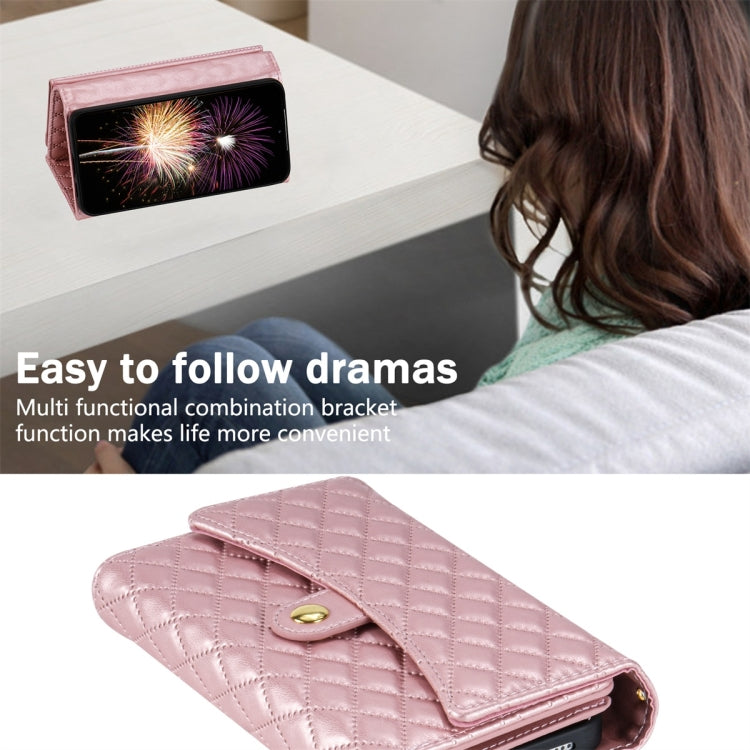 For Google Pixel 8 Zipper Multi-Card Wallet Rhombic Leather Phone Case(Rose Gold) - Google Cases by PMC TechLife | Online Shopping South Africa | PMC TechLife | Buy Now Pay Later Mobicred