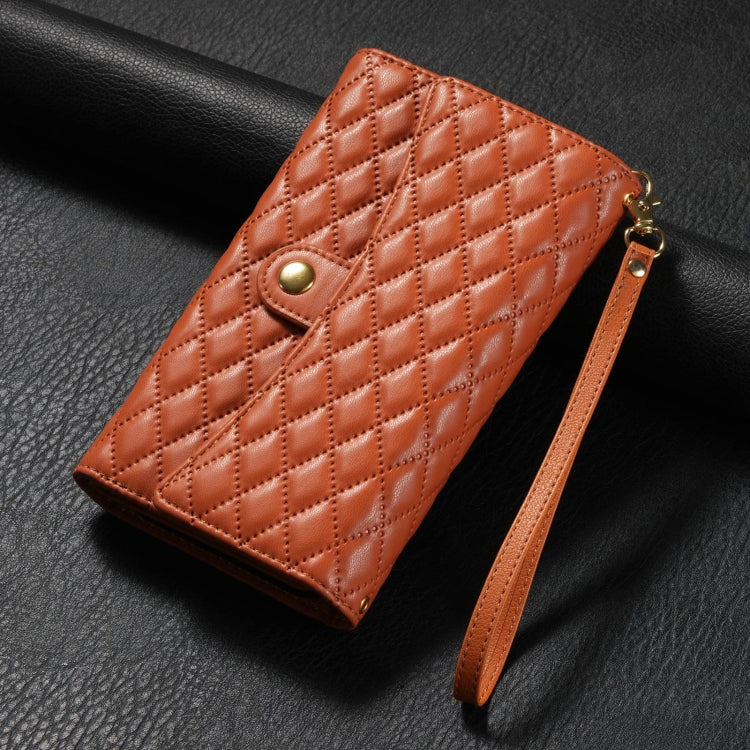 For Google Pixel 7 Pro Zipper Multi-Card Wallet Rhombic Leather Phone Case(Brown) - Google Cases by PMC TechLife | Online Shopping South Africa | PMC TechLife | Buy Now Pay Later Mobicred