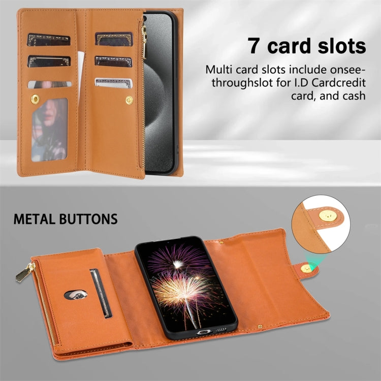 For Google Pixel 7 Pro Zipper Multi-Card Wallet Rhombic Leather Phone Case(Brown) - Google Cases by PMC TechLife | Online Shopping South Africa | PMC TechLife | Buy Now Pay Later Mobicred