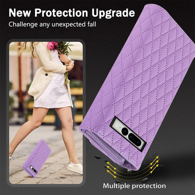 For Google Pixel 7a Zipper Multi-Card Wallet Rhombic Leather Phone Case(Purple) - Google Cases by PMC TechLife | Online Shopping South Africa | PMC TechLife | Buy Now Pay Later Mobicred