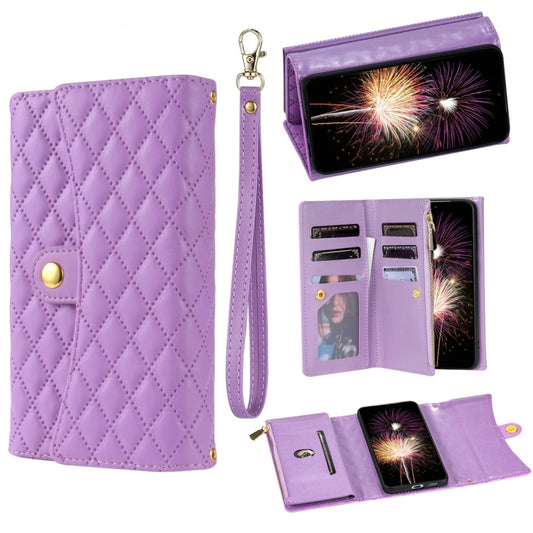 For Google Pixel 6 Zipper Multi-Card Wallet Rhombic Leather Phone Case(Purple) - Google Cases by PMC Jewellery | Online Shopping South Africa | PMC Jewellery | Buy Now Pay Later Mobicred