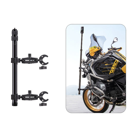 Double Dual-heads Crabs Motorcycle Clamps Handlebar Fixed Mount 3-stage Telescopic Selfie Stick - Holder by PMC Jewellery | Online Shopping South Africa | PMC Jewellery