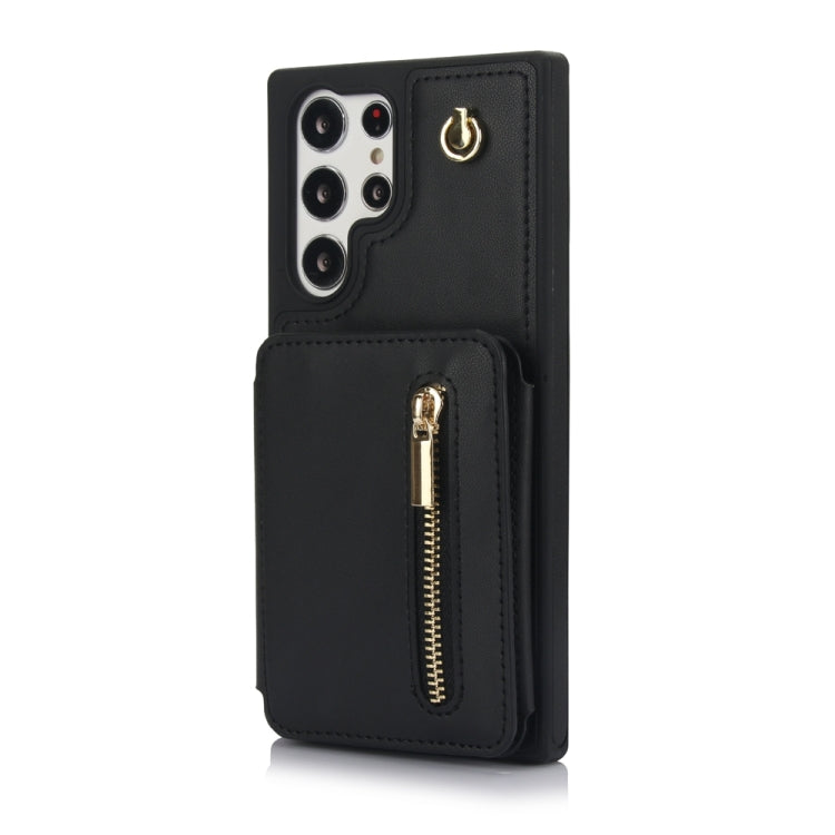 For Samsung Galaxy S24 Ultra 5G YM006 Skin Feel Zipper Card Bag Phone Case with Dual Lanyard(Black) - Galaxy S24 Ultra 5G Cases by PMC Jewellery | Online Shopping South Africa | PMC Jewellery | Buy Now Pay Later Mobicred