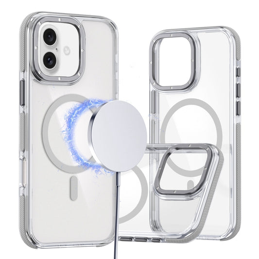 For iPhone 16 Dual-Color Clear Acrylic Hybrid TPU MagSafe Phone Case(Grey) - iPhone 16 Cases by PMC Jewellery | Online Shopping South Africa | PMC Jewellery | Buy Now Pay Later Mobicred