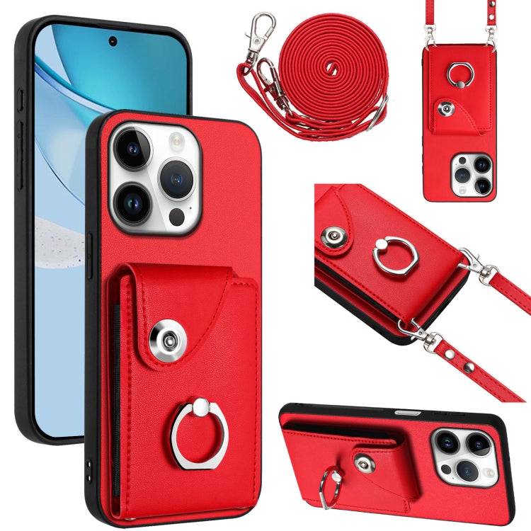 For iPhone 16 Pro Organ Card Bag Ring Holder Phone Case with Long Lanyard(Red) - iPhone 16 Pro Cases by PMC Jewellery | Online Shopping South Africa | PMC Jewellery | Buy Now Pay Later Mobicred