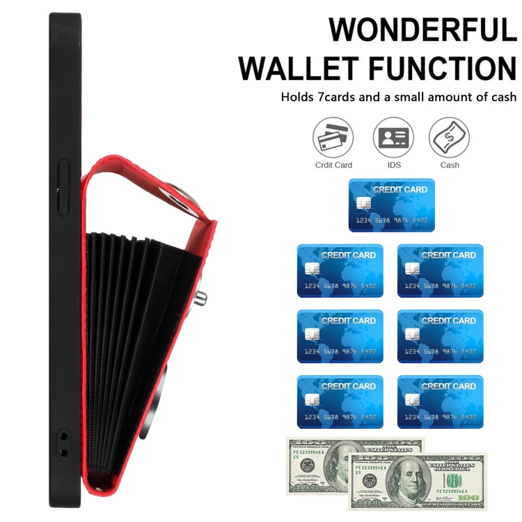 For iPhone 16 Plus Organ Card Bag Ring Holder Phone Case with Long Lanyard(Red) - iPhone 16 Plus Cases by PMC TechLife | Online Shopping South Africa | PMC TechLife | Buy Now Pay Later Mobicred