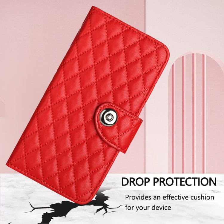 For iPhone 16 Pro Max Rhombic Texture Flip Leather Phone Case with Lanyard(Red) - iPhone 16 Pro Max Cases by PMC TechLife | Online Shopping South Africa | PMC TechLife | Buy Now Pay Later Mobicred