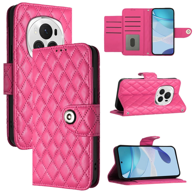 For Honor Magic6 Pro Rhombic Texture Flip Leather Phone Case with Lanyard(Rose Red) - Honor Cases by PMC Jewellery | Online Shopping South Africa | PMC Jewellery | Buy Now Pay Later Mobicred