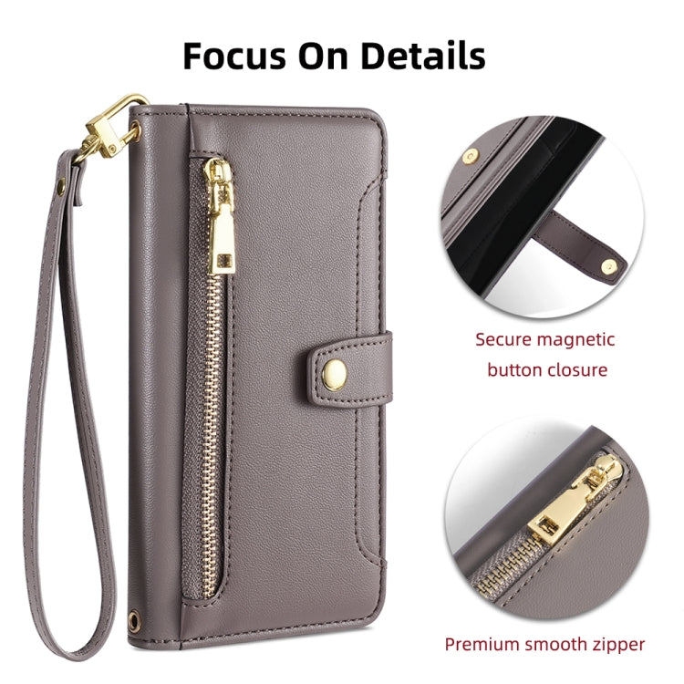For Tecno Pop 4 Sheep Texture Cross-body Zipper Wallet Leather Phone Case(Grey) - Tecno Cases by PMC TechLife | Online Shopping South Africa | PMC TechLife | Buy Now Pay Later Mobicred