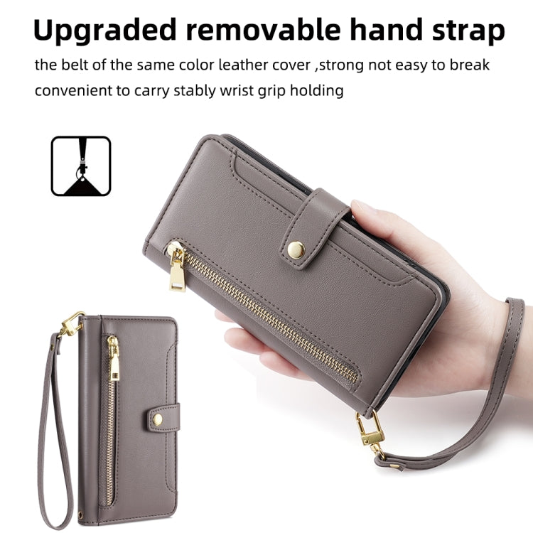 For Tecno Pop 4 Sheep Texture Cross-body Zipper Wallet Leather Phone Case(Grey) - Tecno Cases by PMC TechLife | Online Shopping South Africa | PMC TechLife | Buy Now Pay Later Mobicred