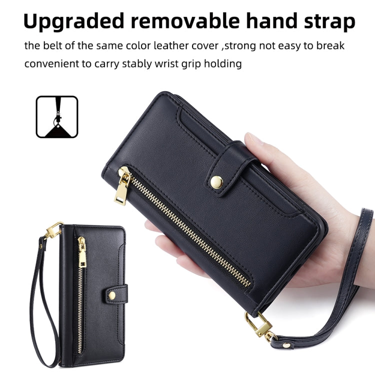For Itel P65 Sheep Texture Cross-body Zipper Wallet Leather Phone Case(Black) - More Brand by PMC TechLife | Online Shopping South Africa | PMC TechLife | Buy Now Pay Later Mobicred