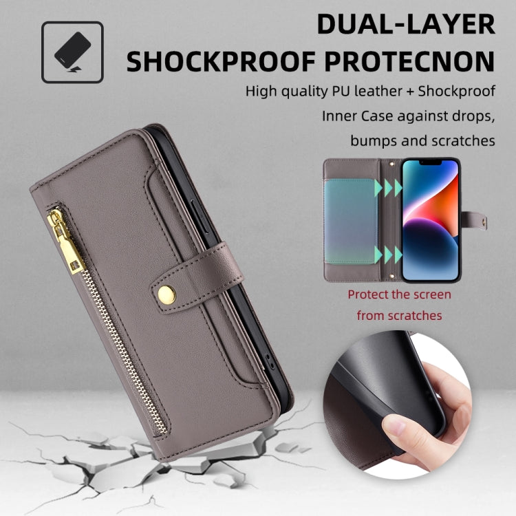 For Itel P65 Sheep Texture Cross-body Zipper Wallet Leather Phone Case(Grey) - More Brand by PMC TechLife | Online Shopping South Africa | PMC TechLife | Buy Now Pay Later Mobicred