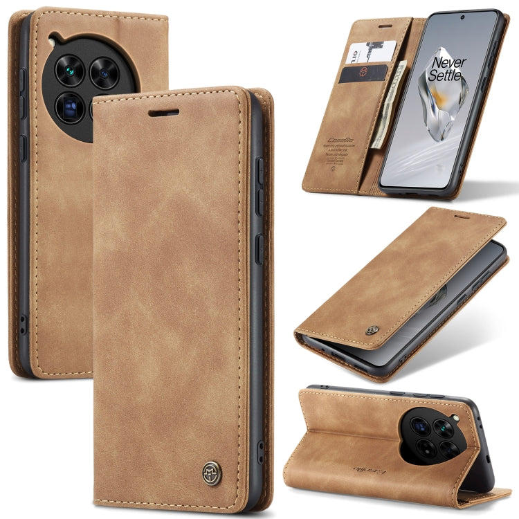 For OnePlus 12 CaseMe 013 Retro Frosted Flip Leather Phone Case(Brown) - OnePlus Cases by CaseMe | Online Shopping South Africa | PMC Jewellery | Buy Now Pay Later Mobicred