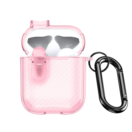 For AirPods 1/2 DUX DUCIS PECK Series Split Transparent Carbon Fiber Earphone Case(Pink) - For AirPods 1/2 by DUX DUCIS | Online Shopping South Africa | PMC Jewellery | Buy Now Pay Later Mobicred