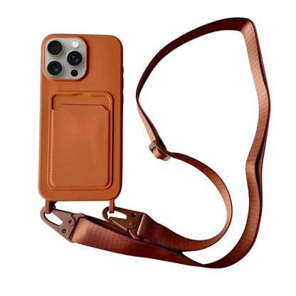 For iPhone 16 Pro Max Card Slot Liquid Silicone Phone Case with Lanyard(Brown) - iPhone 16 Pro Max Cases by PMC Jewellery | Online Shopping South Africa | PMC Jewellery | Buy Now Pay Later Mobicred