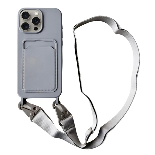 For iPhone 16 Pro Max Card Slot Liquid Silicone Phone Case with Lanyard(Grey) - iPhone 16 Pro Max Cases by PMC Jewellery | Online Shopping South Africa | PMC Jewellery | Buy Now Pay Later Mobicred