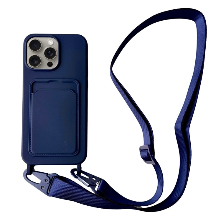 For iPhone 16 Pro Card Slot Liquid Silicone Phone Case with Lanyard(Dark Blue) - iPhone 16 Pro Cases by PMC Jewellery | Online Shopping South Africa | PMC Jewellery | Buy Now Pay Later Mobicred