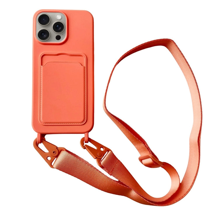 For iPhone 16 Pro Card Slot Liquid Silicone Phone Case with Lanyard(Orange) - iPhone 16 Pro Cases by PMC TechLife | Online Shopping South Africa | PMC TechLife | Buy Now Pay Later Mobicred