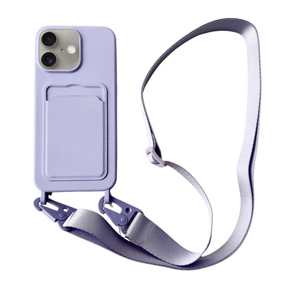 For iPhone 16 Plus Card Slot Liquid Silicone Phone Case with Lanyard(Light Purple) - iPhone 16 Plus Cases by PMC Jewellery | Online Shopping South Africa | PMC Jewellery | Buy Now Pay Later Mobicred