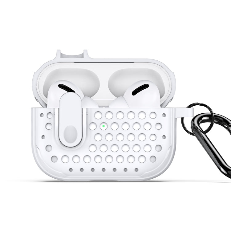 For AirPods Pro 2 DUX DUCIS PECM Series Split Peak Hollow Earphone Case with Hook(White) - For AirPods Pro 2 by DUX DUCIS | Online Shopping South Africa | PMC Jewellery | Buy Now Pay Later Mobicred