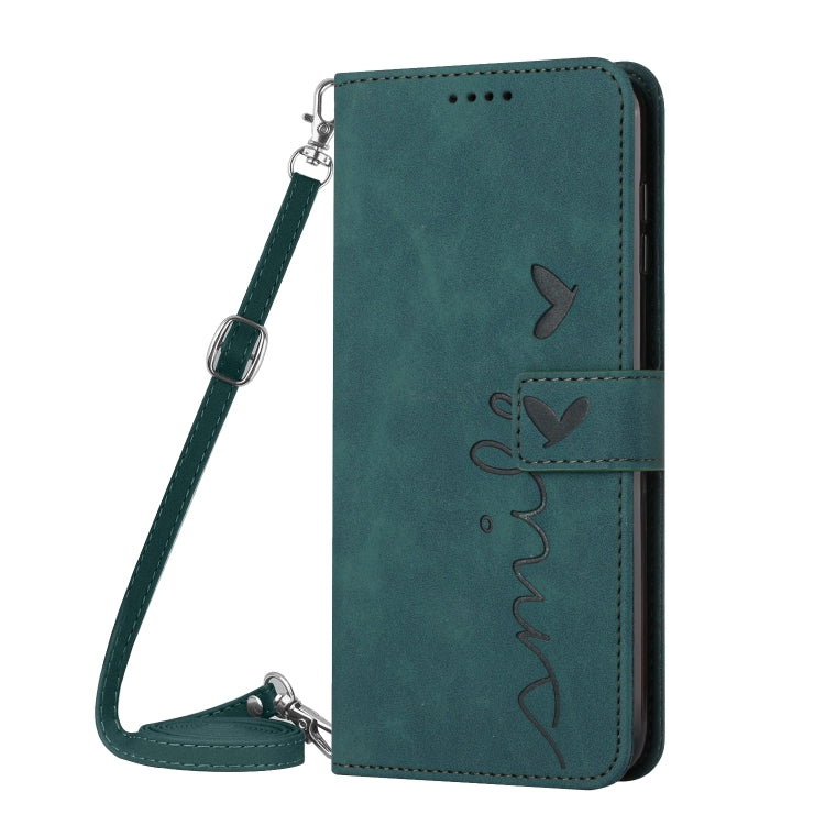 For Realme 12 5G Skin Feel Heart Embossed Leather Phone Case with Long Lanyard(Green) - Realme Cases by PMC Jewellery | Online Shopping South Africa | PMC Jewellery | Buy Now Pay Later Mobicred