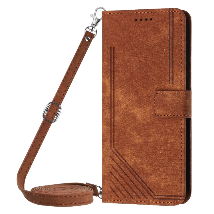 For Motorola Edge 50 Ultra Skin Feel Stripe Pattern Leather Phone Case with Long Lanyard(Brown) - Motorola Cases by PMC Jewellery | Online Shopping South Africa | PMC Jewellery | Buy Now Pay Later Mobicred