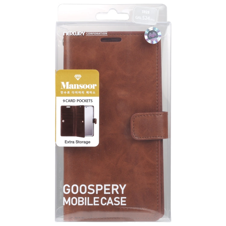 For Samsung Galaxy S24 Ultra 5G GOOSPERY MANSOOR DIARY 9 Card Slots Leather Phone Case(Brown) - Galaxy S24 Ultra 5G Cases by GOOSPERY | Online Shopping South Africa | PMC Jewellery | Buy Now Pay Later Mobicred