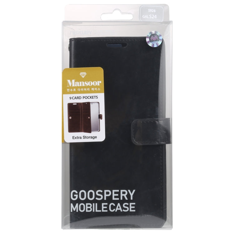 For Samsung Galaxy S24 5G GOOSPERY MANSOOR DIARY 9 Card Slots Leather Phone Case(Black) - Galaxy S24 5G Cases by GOOSPERY | Online Shopping South Africa | PMC Jewellery | Buy Now Pay Later Mobicred