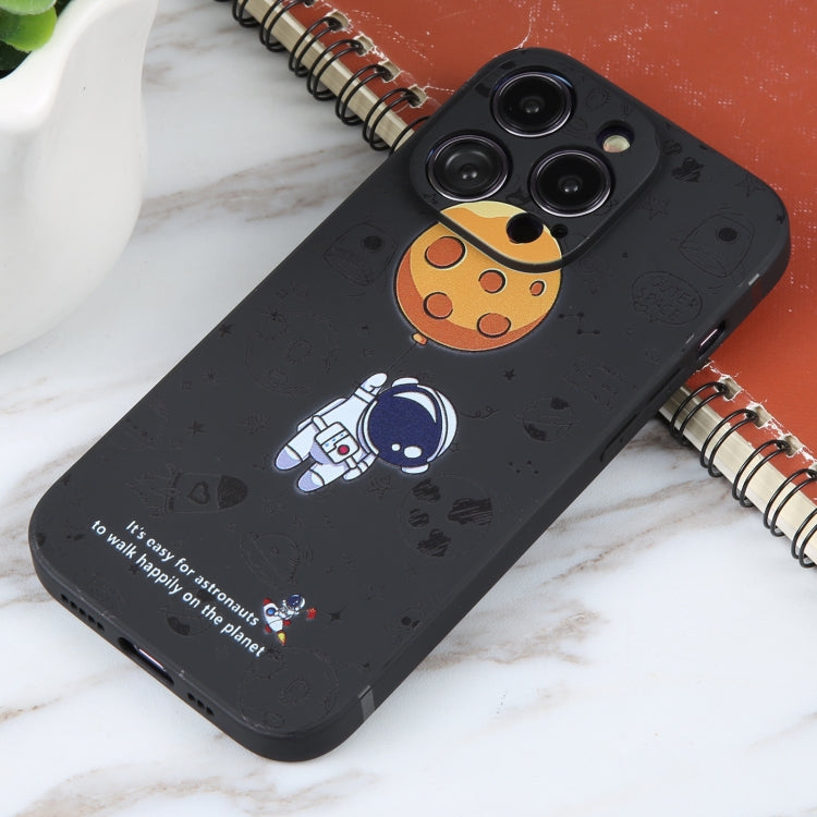 For iPhone 16 Astronaut Pattern Silicone Straight Edge Phone Case(Planet Landing-Black) - iPhone 16 Cases by PMC Jewellery | Online Shopping South Africa | PMC Jewellery | Buy Now Pay Later Mobicred