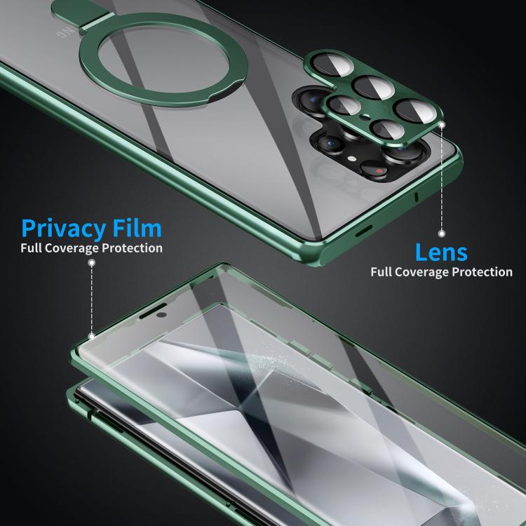 For Samsung Galaxy S25 Ultra 5G MagSafe Magnetic HD Frosted Tempered Glass Holder Phone Case(Green) - Galaxy S25 Ultra 5G Cases by PMC Jewellery | Online Shopping South Africa | PMC Jewellery | Buy Now Pay Later Mobicred