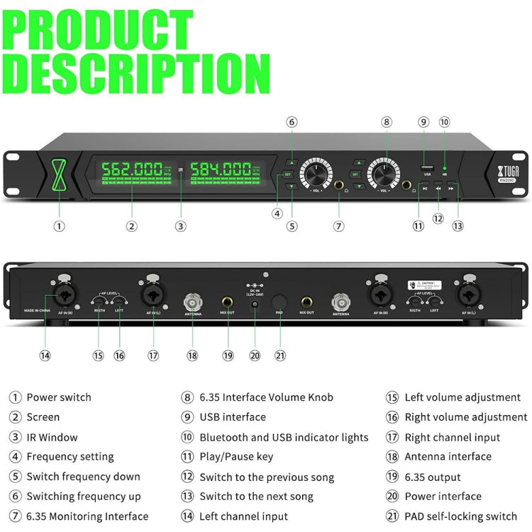 XTUGA RW2090 Professional Stage Wireless 2 Channel In Ear Monitoring System 2 in 1(EU Plug) - Microphone by XTUGA | Online Shopping South Africa | PMC Jewellery | Buy Now Pay Later Mobicred