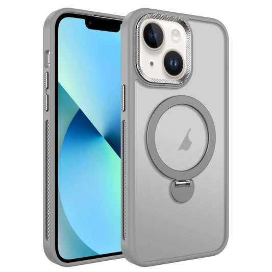 For iPhone 13 MagSafe Magnetic Holder Breathable Phone Case(Grey) - iPhone 13 Cases by PMC Jewellery | Online Shopping South Africa | PMC Jewellery