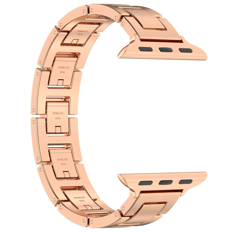 For Apple Watch Series 8 45mm H Slim Stainless Steel Watch Band(Rose Gold) - Watch Bands by PMC Jewellery | Online Shopping South Africa | PMC Jewellery